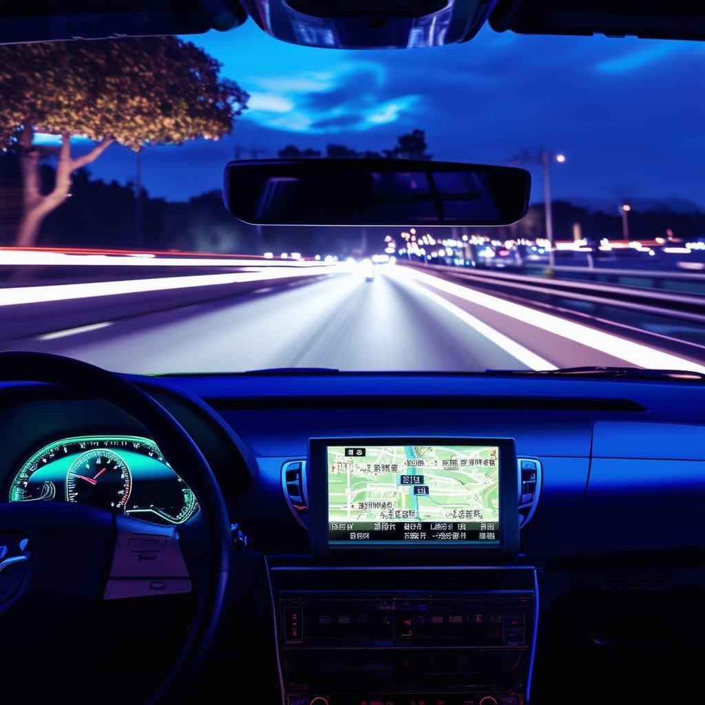 Navigationssystem während einer nächtlichen Fahrt
