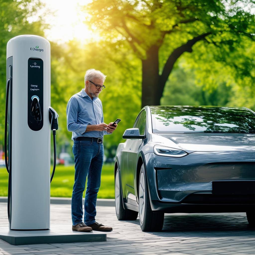 Person checking pricing of EV Charging Station App
