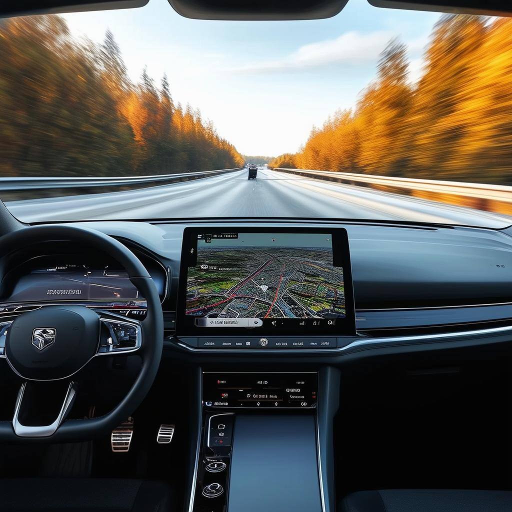 Fahren nach Navigationssystem auf der Autobahn