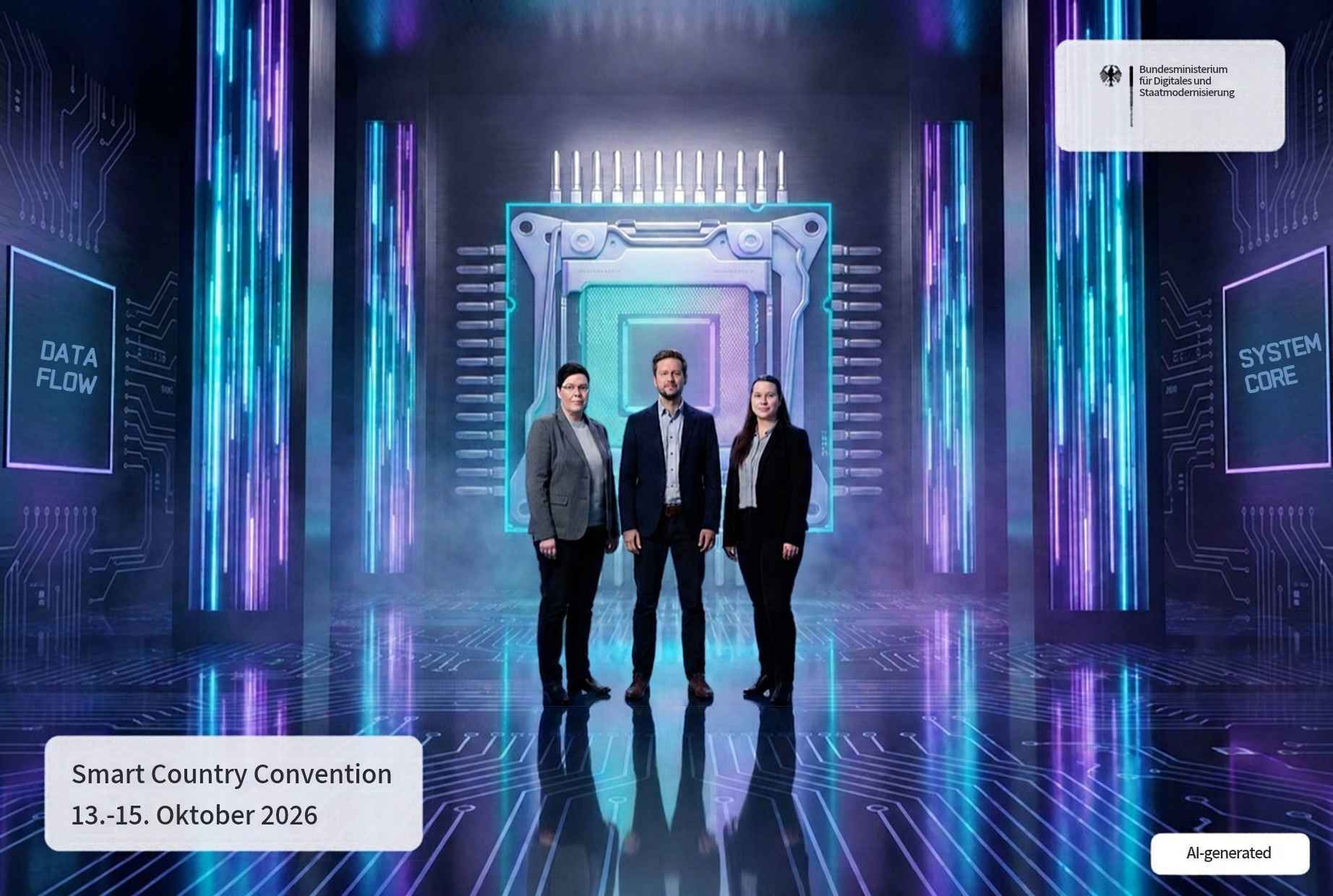KI-generiertes Foto des Teams auf der Smart Country Convention 2026