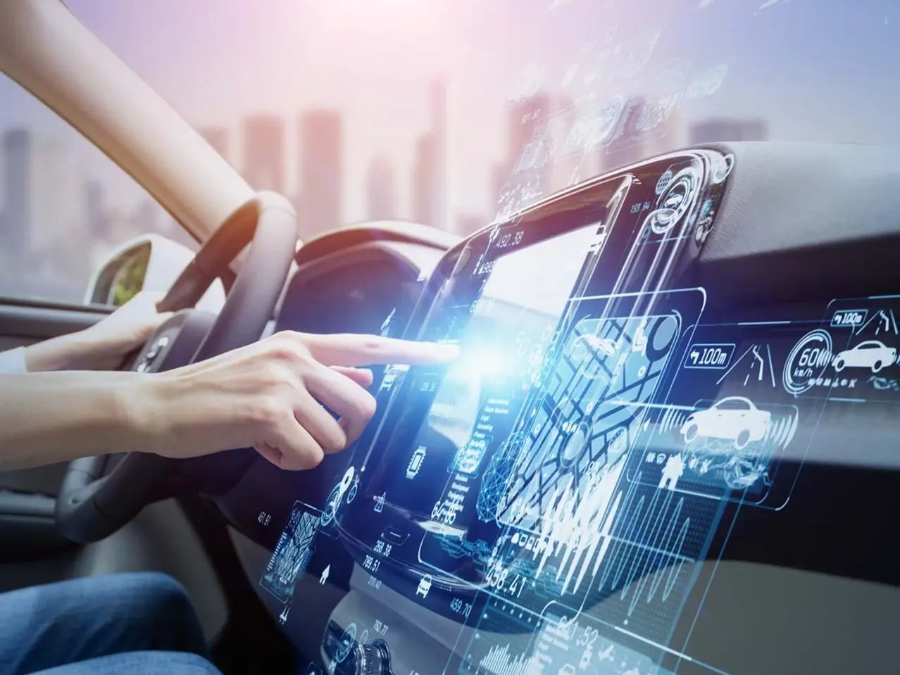 Intelligentes Fahrzeug und grafisches Interface(GUI). Vernetztes Auto im Bereich Mobility.