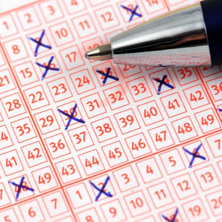lottery ticket filled out with blue pencil