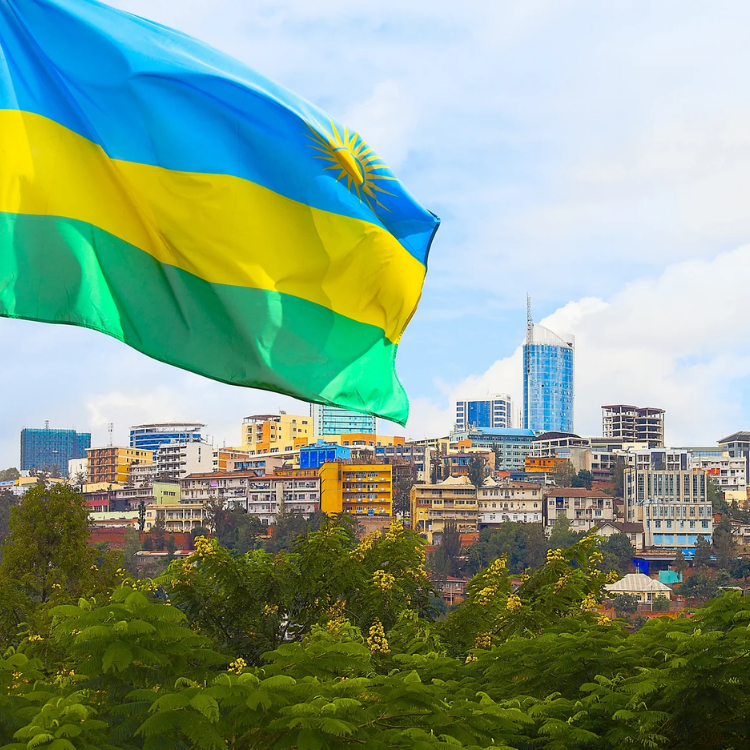 Rwandan flag over Rwandan capital kigali